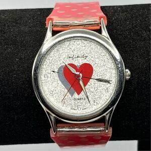 Silver & Red Heart Infinity Watch